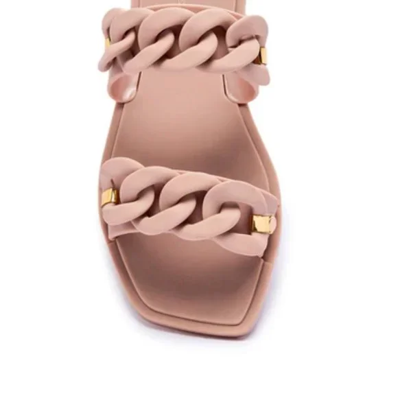 !! NEW !! Jelly Slide Sandals with Chain Detail in Matte Sage Green - Picture 11 of 11